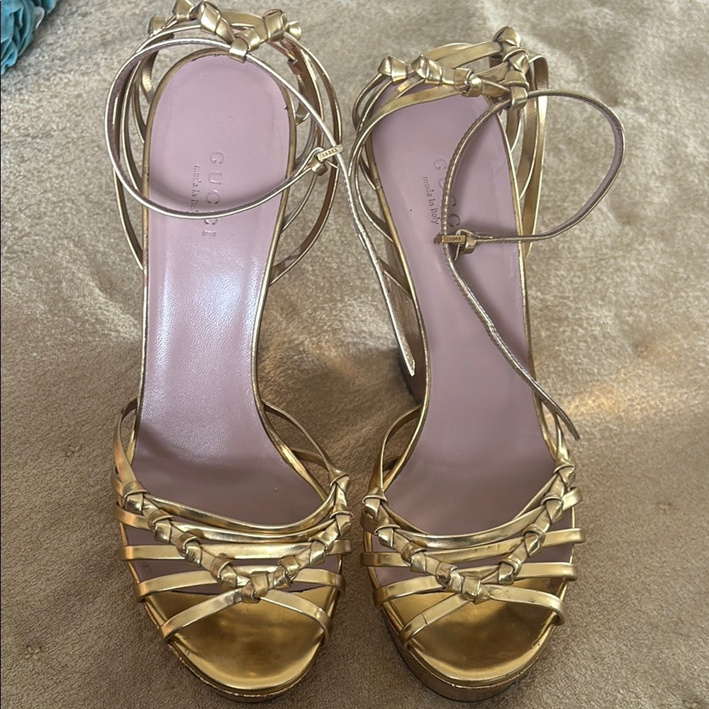 Gucci Metallic Gold Strappy Heels